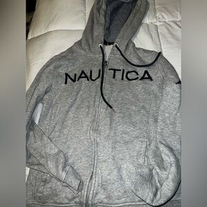 Nautica Heather Gray Hoodie with Navy Accents